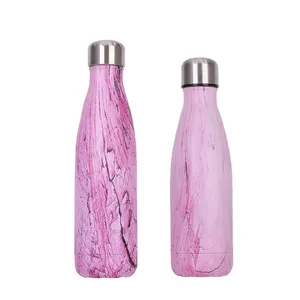 500ml Water Transfer Wood Printing Wooden Design Cola Vacuum Flask Water Cup Double Wall Stainless Steel Insulated Bottle