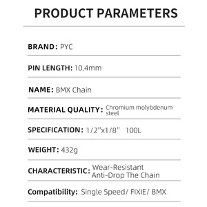 PYC Zwarte Enkelvoudige 1/<span class=keywords><strong>2</strong></span>' X 1/8' 100L Snelheidsfietsketting voor Baanfietsen BMX Fiets - Product Image 5