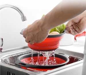 Panier de vidange rond pour évier de cuisine, multifonctionnel, pliable, en silicone, pour laver les fruits et légumes, avec poignée - Vente en gros - Product Image 3