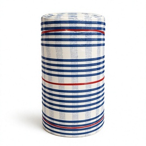 Rouleau de tissu en nylon recyclé à rayures bleues et blanches, matériau textile pour sacs, vêtements, accessoires et doublures - Product Image 1