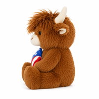 Peluche mignonne de vache des Highlands avec coussin étoile drapeau américain, en coton PP, animal en peluche doux, cadeau pour la décoration des fêtes