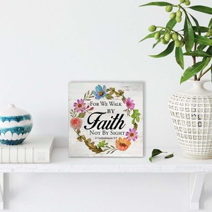 2 corinzi 5:7 scatola di legno segno rustico per cui camminiamo per fede non per la vista segno della scatola di legno Christian scrivania da ufficio a casa decorazione scaffale - Product Image 2