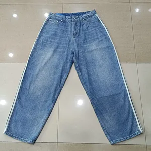 Custom Men Streetwear Side Stripes Baggy Cargo Jeans Street Fashion Jeans Manufacturer Hip Hop Male Jeans Pants Manufacturers