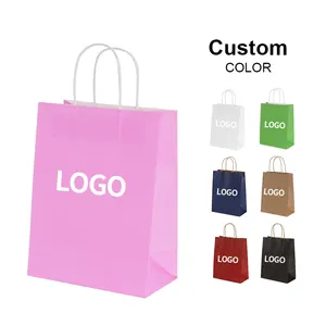 Wholesale Recyclable Custom Shopping Kraft Paper Bag Custom Printed Logo Handle Kraft Paper Packaging Bag