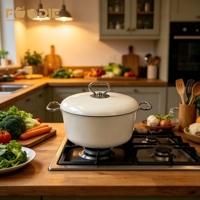 Lot de casseroles en fonte émaillée légère, antiadhésives, sans PFAS, avec poignée, pour soupes et ragoûts, réduisant le temps de cuisson, vente en gros (30-50% de réduction)