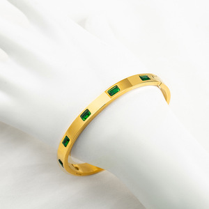 yunnique French Style Women's Gold Plated Green Diamond <b>Bracelet</b> Geometric Channel Setting Minimalist Jewelry - Product Image 2