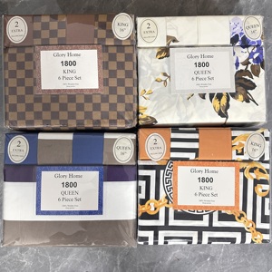 Vinh Quang Bộ Đồ Giường Nhà Đặt 6 Cái Vua Kích Thước Giường Được Trang Bị Tấm Tấm Tấm Phẳng Đặt Với 4 Gối Trường Hợp - Product Image 1