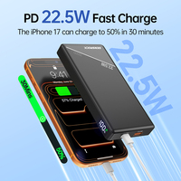 Cargador Portátil de Batería de Polímero de Litio de 10000 mAh/20000 mAh con Carga Rápida PD de 22,5 W, Ultrafino, 2 en 1, con Pantalla LED, de Fábrica