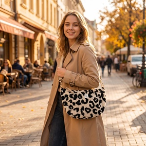 New Design Fuzzy Lamb Fleece Leopard Print Crescent Crossbody Bag Large Capacity Soft Fanny Pack with <b>Adjustable</b> <b>Strap</b> - Product Image 3