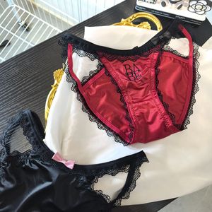 Haute qualité doux Satin femmes sous-vêtements glace soie bébé broderie lettre Sexy culotte - Product Image 3