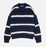 Ensemble 2 pièces pull et pantalon pour homme, tricoté, avec logo personnalisé, chaud, premium, à épaules tombantes, en bouclette, moelleux, surdimensionné, rayé et duveteux