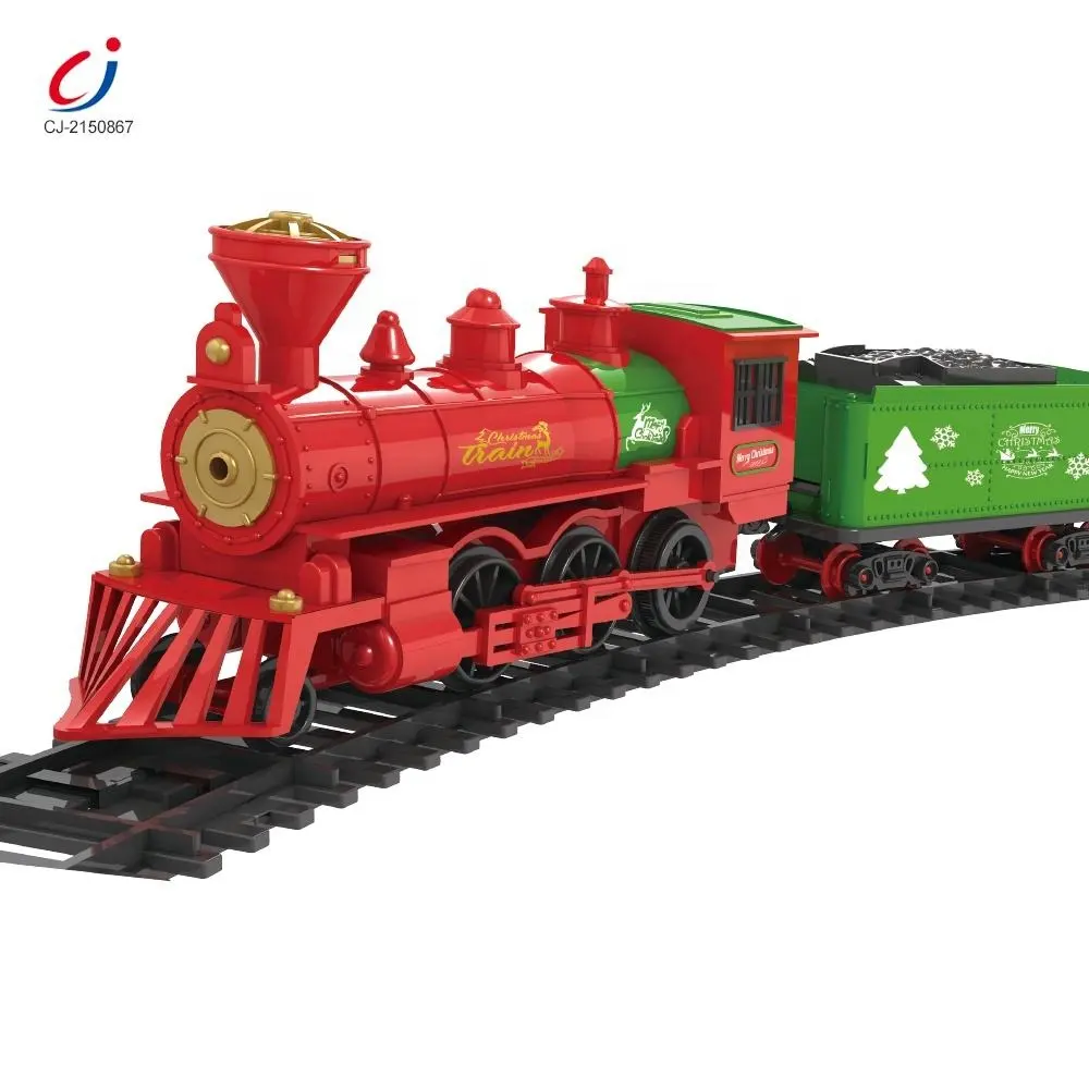 Tren de juguete de plástico Chengji, juego de vías, montaje DIY educativo para niños, iluminación eléctrica, tren de juguete musical de Navidad con rieles