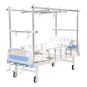 Cama de hospital de tração ortopédica manual ajustável com 2 manivelas, colchão de cabeça em ABS, colchão de tração manual ajustável, poste iv para paciente, venda de fábrica