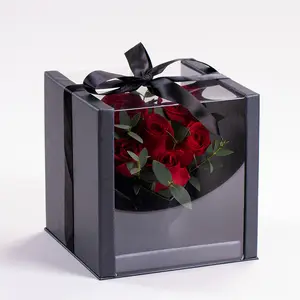 PVC 창을 가진 낭만주의 정연한 서류상 꽃 상자 한국 작풍 소형 심장 꽃다발 선물 상자