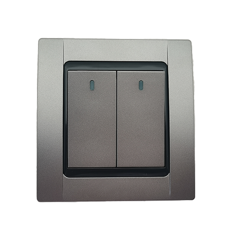 VNX Double Plate Silver UK Standard Modern 2 Gang 2 Way PC Material Electric Wall Switch for Home