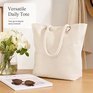 Custom Logo Eco Thick <b>Canvas</b> <b>Large</b> Capacity Daily Grocery Shopping <b>Bag</b> Customizable for Business Tote <b>Bag</b> with Rope Handle - Product Image 5