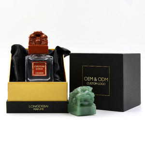 Luxury 50ml Chinese Style Clear Glass Perfume <b>Bottle</b> Cubic Design with Jade Stone Cap <b>Box</b> Custom Logo 70ml 100ml for Packaging - Product Image 2
