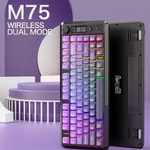 FREEWOLF M75 Keyboard Mekanikal nirkabel, 2.4G <span class=keywords><strong>Bluetooth</strong></span> Mode ganda Keyboard Game dengan 82 tombol dan Keyboard Gaming RGB untuk kantor/Gaming - Product Image 4