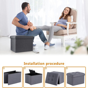 Pouf de rangement pliant en bois, <span class=keywords><strong>cube</strong></span> multifonctionnel, organisateur de rangement carré détachable pour la maison avec siège rembourré pour le salon - Product Image 4