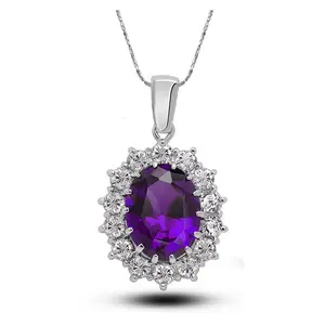Women Royal Bermuda Blue Gemstone Diamond Pendant Necklace For Party Birthday Gift