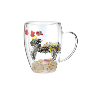 Vente en gros de tasses à café en verre borosilicate à double paroi avec poignées, logo personnalisé, tasses créatives de Noël - Product Image 1