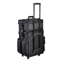 Valise de maquillage OEM en nylon à motif losanges, sac de voyage souple à roulettes pour cosmétiques avec 4 roues détachables