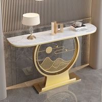 Nouvelle table basse moderne en fer avec plateau en verre, table console semi-circulaire pour salons de villas et d'hôtels