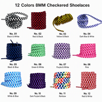 Cordones de poliéster personalizados de 8 mm con diseño de tablero de ajedrez y patrón a cuadros, cordones planos para zapatillas con impresión por transferencia térmica de alta densidad