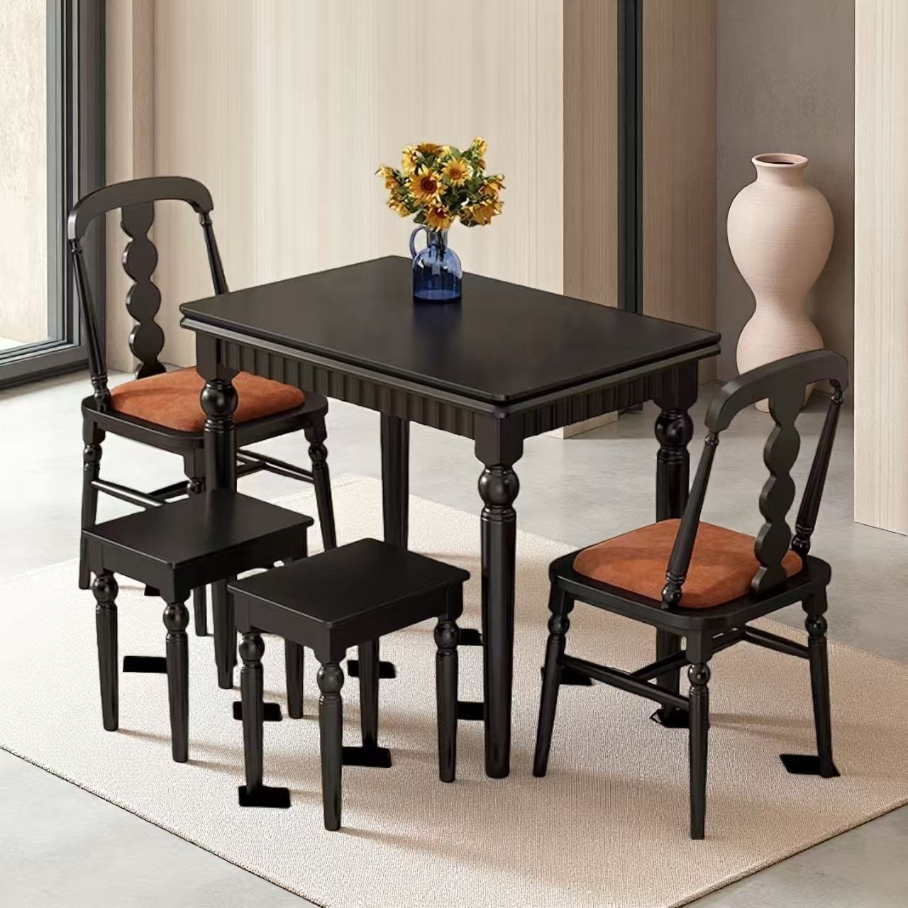 [1 table, 2 Diane chairs, 2 stools] All black