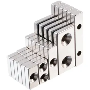 China Factory Manufacturer N35 N45 N52 N54 Strong Sintered Neodymium Block Magnet with Countersunk Hole Magnet