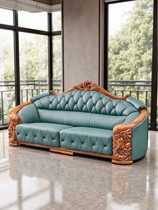 Set di Divani ZBS in Legno di Ebano e Vera Pelle, Stile Europeo e Cinese Moderno, Imbottitura in Spugna ad Alta Densità per <span class=keywords><strong>Soggiorno</strong></span> di Villa - Product Image 3