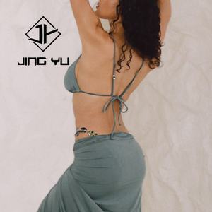 ชุดว่ายน้ำบิกินี่สองชิ้นแบบสายสปาเก็ตตี้ ทำจากไนลอนรีไซเคิลสั่งทำพิเศษ พร้อมเครื่องประดับเปลือกหอยสุดหรูสไตล์ฮาวายจาก OEM - Product Image 4