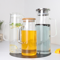 Théière en verre résistant à la chaleur à eau bouillante froide pichet à eau de grande capacité pichet en verre avec couvercle en bambou ou en acier inoxydable