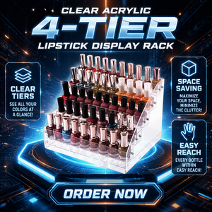 Rak <span class=keywords><strong>Display</strong></span> Akrilik Transparan Tinggi Modern dengan Lapisan Pernis, Dapat Disesuaikan, 4 Tingkat, untuk Lipstik, Parfum, Perhiasan, dan Cat Kuku - Product Image 2