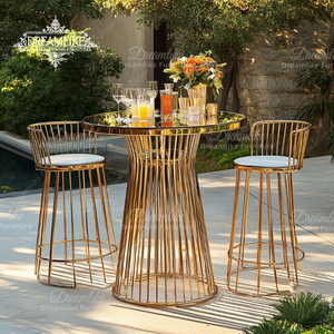 Tavolo da <span class=keywords><strong>Bar</strong></span> Rotondo di Lusso con Piano in Vetro e Braccioli in Pelle e Metallo per Hotel o Matrimoni - Product Image 1