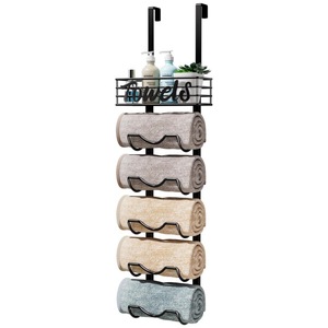 Toallero de pared de 6 niveles, organizador negro con estantería superior para almacenamiento de toallas de baño. - Product Image 1