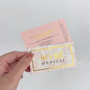 นามบัตรพิมพ์โลโก้ฟอยล์ทองแบบกำหนดเอง ขนาด 5x9 ซม. กระดาษเคลือบ 700 กรัม กระดาษแบรนด์ การ์ดอวยพร การ์ดขอบคุณสำหรับเครื่องสำอาง - Product Image 6