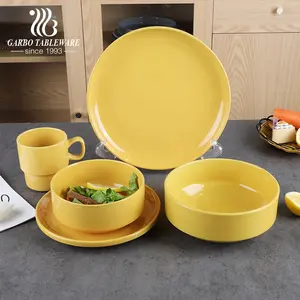 New trend stylish table dinnerware yellow round coupe dinner plate serving ceramic ware customized porcelain home use set