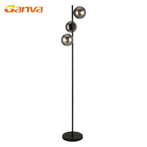 GANVA Lampe de sol d'intérieur en verre de fer 3 têtes 40w Max Led de couleur noire dorée style rétro - Product Image 3