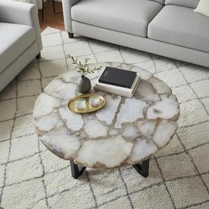 Plateau de table basse en agate personnalisé, surface en pierre précieuse naturelle polie, forme ronde, pour la décoration de salon de luxe, vente en gros - Product Image 2