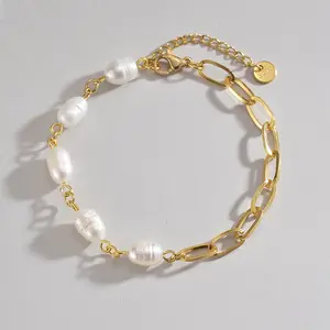 新款镀金天然珍珠魅力手链女饰品时尚淡水珍珠可调链手链