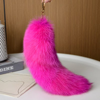 Vente en gros de queues de renard noires de luxe de 40 cm, grandes et moelleuses, porte-clés en fourrure de renard pas cher pour la décoration