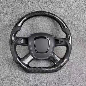 Volant en cuir forgé en carbone personnalisé pour <span class=keywords><strong>Audi</strong></span> A3/A4/A5/A6/Q5/Q7 2005-2017 - Marquage <span class=keywords><strong>bleu</strong></span> OEM, poignée perforée - Product Image 2