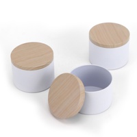 Boîtes cylindriques en fer blanc mat noir et blanc de 8 oz, sans soudure, avec couvercles imitation bois, vides, pour fabrication de bougies parfumées DIY, emballage cadeau