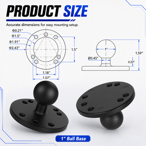 Base de Montaje Esférica de Aleación de Aluminio Velpaw de 1 Pulgada con Orificios AMPS de 30x38mm Tipo B, Ajustable en Múltiples Ángulos y de Alta Adherencia - Product Image 3