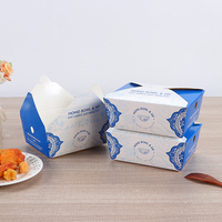 Blau-weiße Papier-Lebensmittelbehälter mit Griff, individuell bedruckt für Hähnchenlieferung, Fast Food, Catering, Restaurant, Party