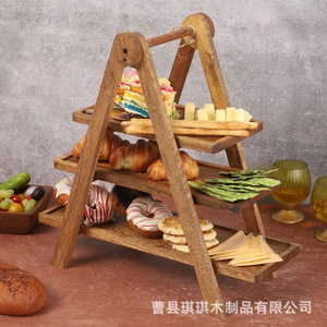 Acacia Wood 3 Tier Serving Tray For Picnic Outdoor Food Display Storage Rack - Product Image 2