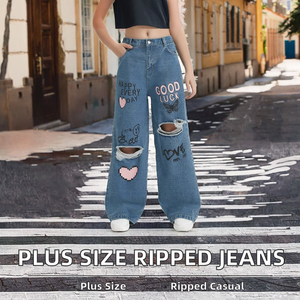 Jeans de Mujer a la Moda, de Color Sólido, Cintura Media, Elásticos, Transpirables, Holgados, Rotos, Talla Grande, Casuales, de Verano, Ajustados, con Decoración de Botones - Product Image 2