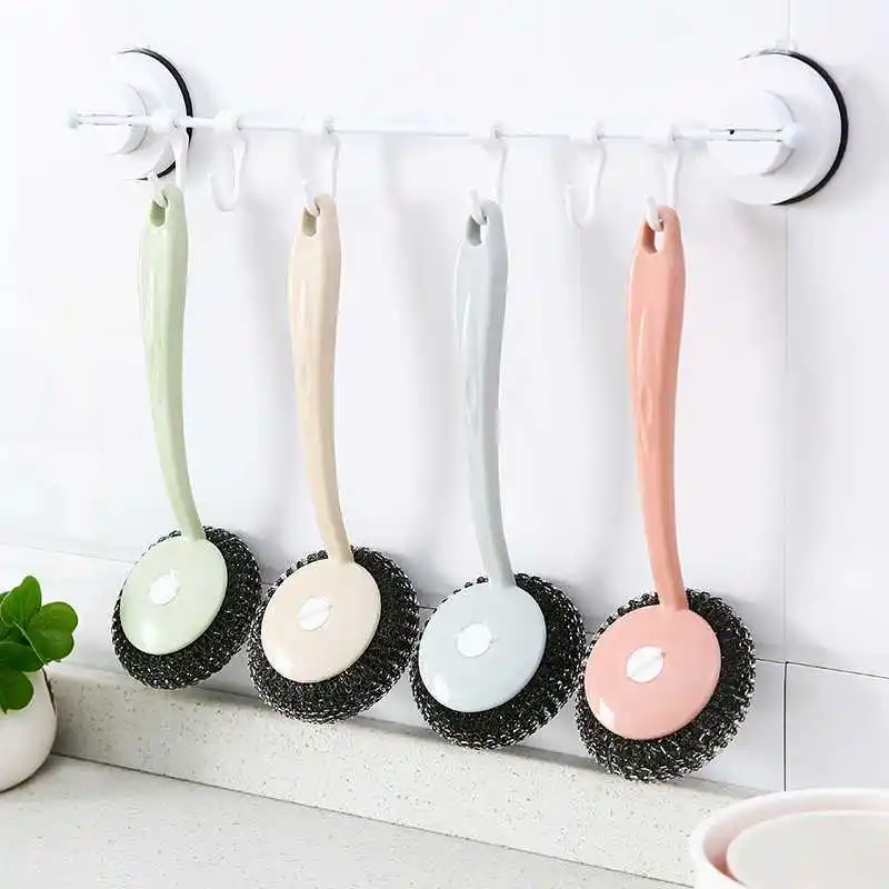 4Pcs New Nổ Xu Hướng Nhà Bếp Có Thể Loại Bỏ Dài Xử Lý Thép Không Gỉ Lụa Bóng Để Dầu Pan Rửa Bàn Chải