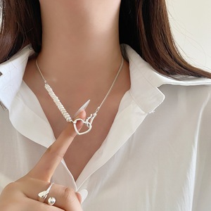 Collar de Clavícula de Plata de Ley S925 con Cadena de Espina de Serpiente y Perla en Forma de Corazón para Mujer, Uso Diario - Product Image 3